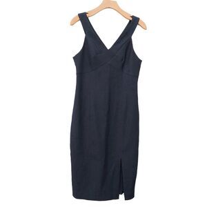 Laundry By Shelli Segal Midi Dress 8 Navy Wide Strap V-Neck Sleeveless Sheath
